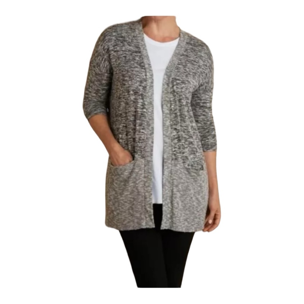 Soft Surroundings Cardigan Sz S Gray Tunic Length Open Front Pockets Lightweight